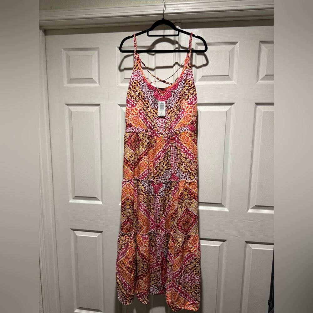 TORRID Woven Size 4 Maxi Dress NWT | Printed Orange and Pink Braided Straps